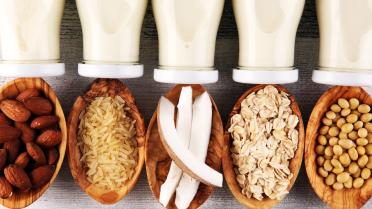 Mandeln, Reis, Kokos, Haferflocken und Erbsen als Milchalternativen
