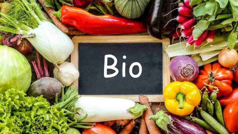 Bio Schild auf Gemüse
