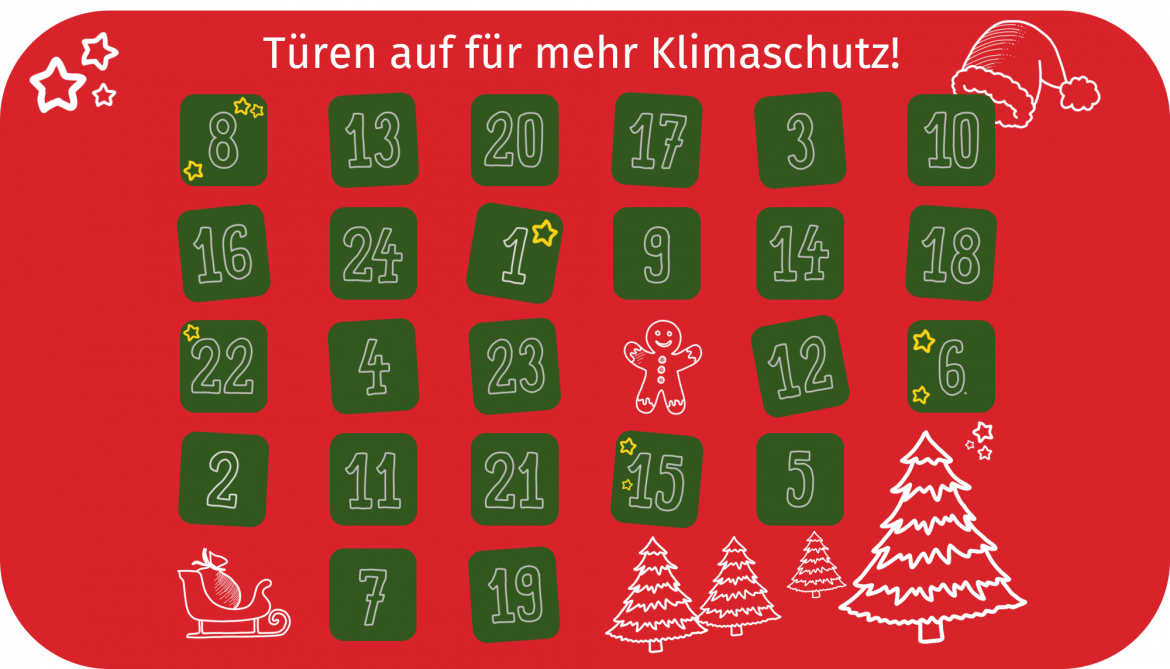 Adventskalender mit rotem Hintergrund 24 Türchen