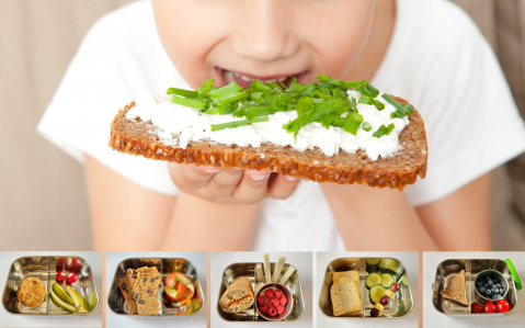 Brotdose und Kind beisst in Schnittlauchbrot Glossar