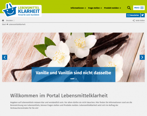 Screenshot Website Lebensmittelklarheit