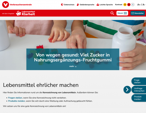 Screenshot Lebensmittelklarheit – das Portal für mehr Durchblick